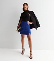 New Look Bright Blue Satin Split Hem Mini Skirt